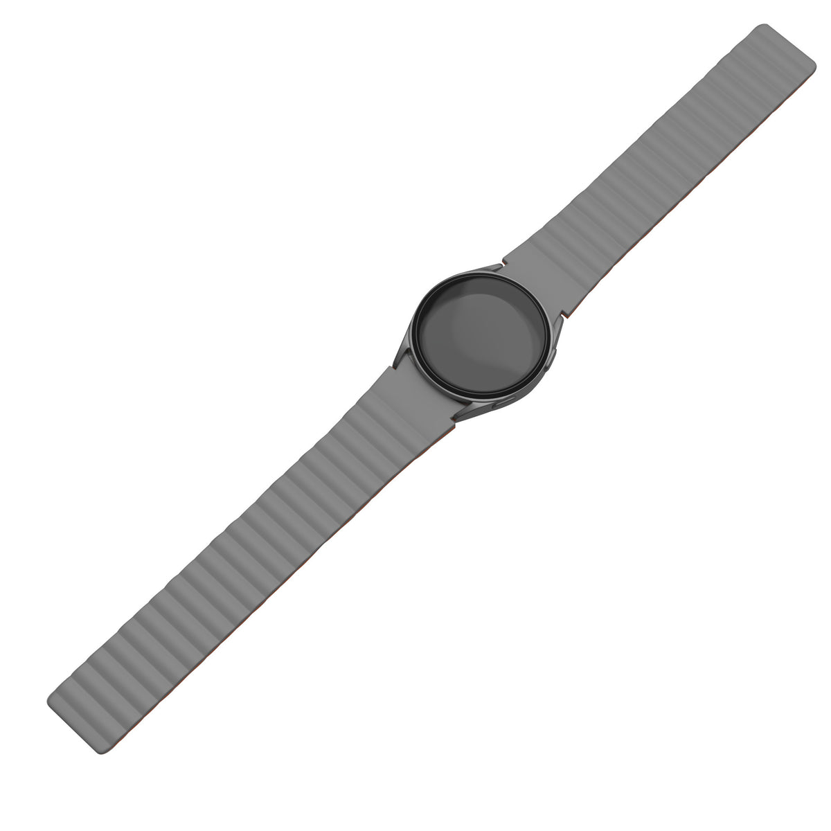 Magnetic Silicone Strap, grey/orange, on a watch, direct front view