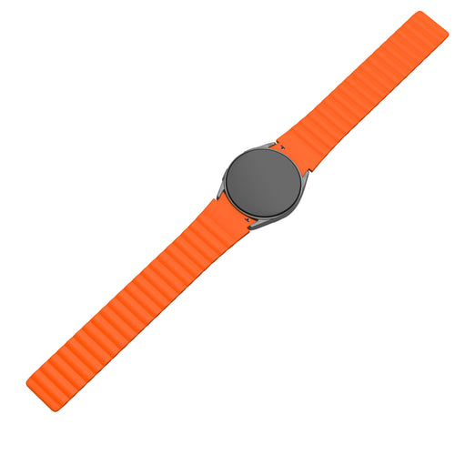 Magnetic Silicone Strap, grey/orange, on a watch, direct front view