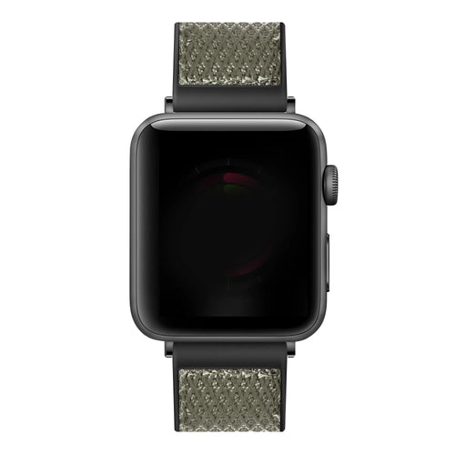 Nylon Hybrid Strap, green, on a watch, direct front view