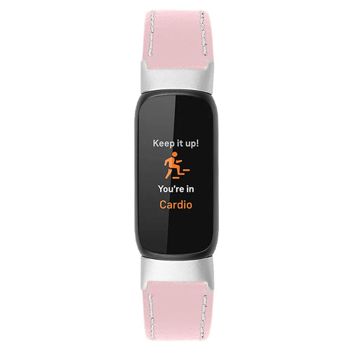 Modern Leather Strap, beige/pink, on a watch, direct front view