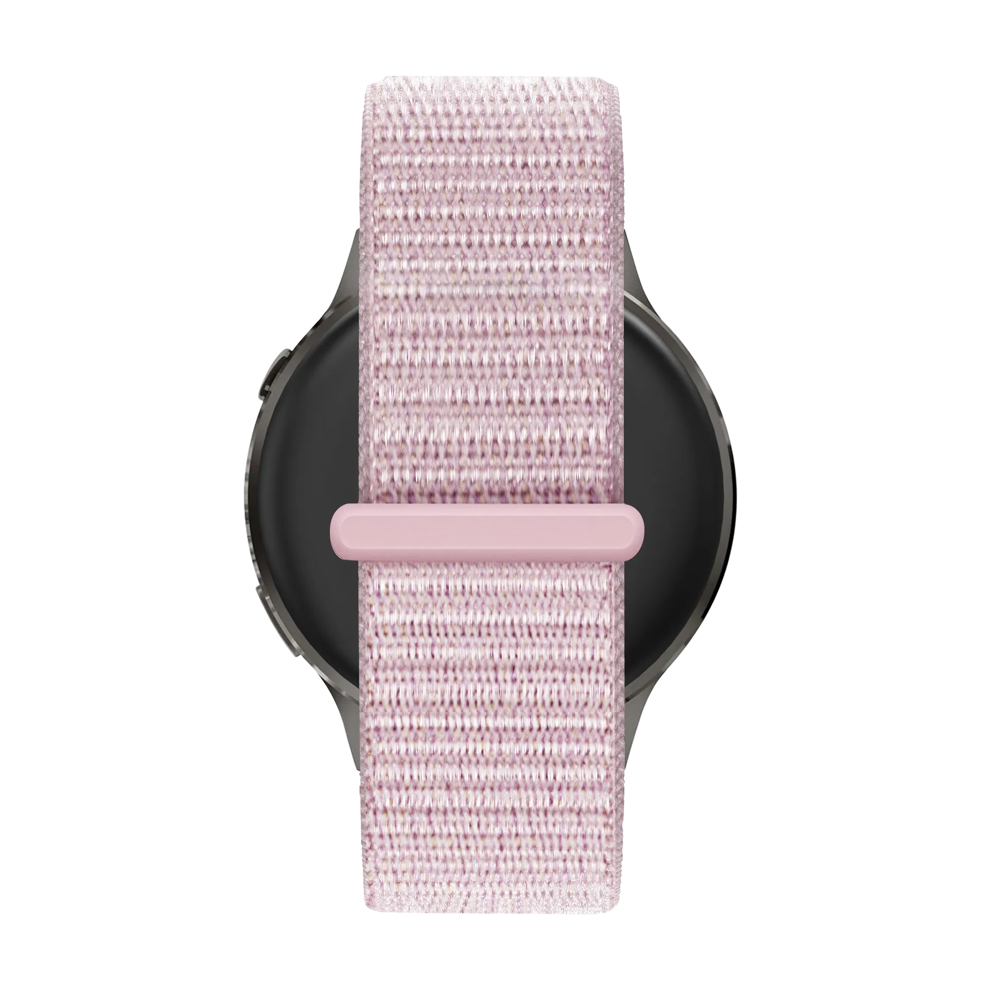 Nylon Loop Strap, pink, on a watch, direct front view