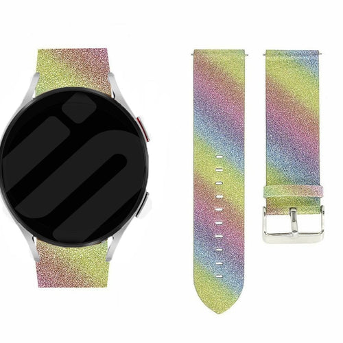 Leather Strap with Glitters, rainbow, on a watch, direct front view