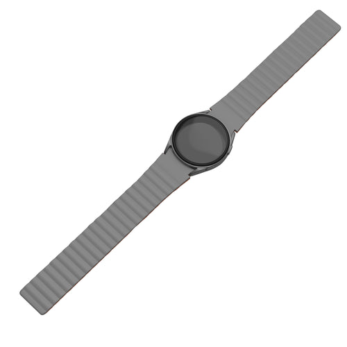 Magnetic Silicone Strap, grey/orange, on a watch, direct front view