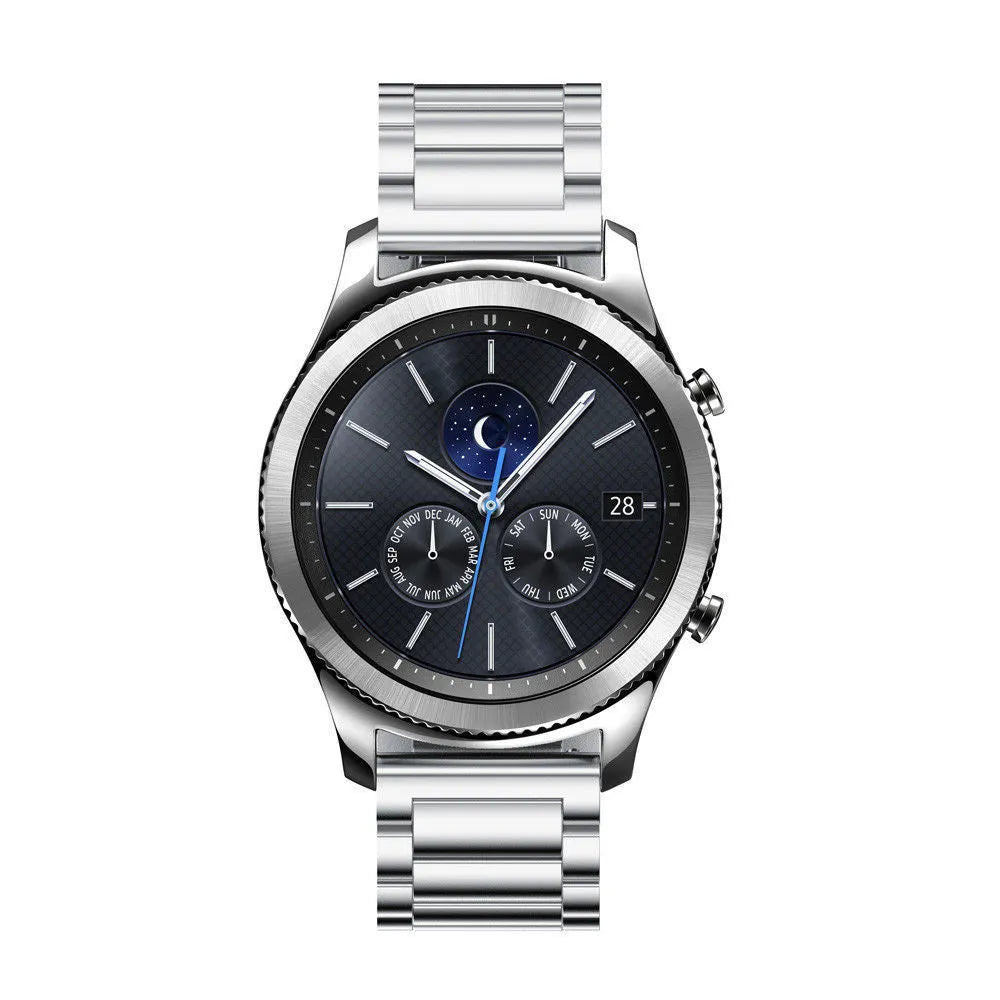 Steel Strap, silver, on a watch, direct front view