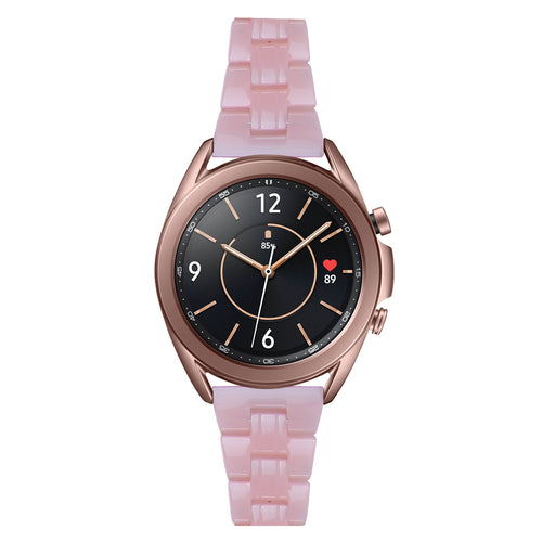 Metal Resin Strap, pink, on a watch, direct front view