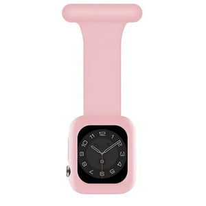 Silicone Nurse Fob, pink, on a watch, direct front view