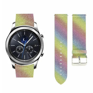 Leather Strap with Glitters, rainbow, on a watch, direct front view
