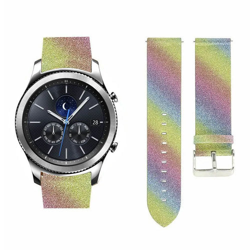 Leather Strap with Glitters, rainbow, on a watch, direct front view