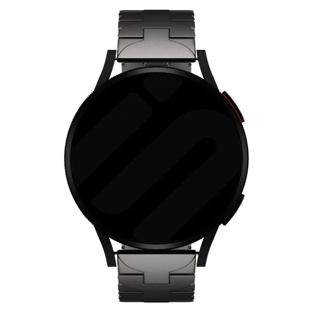 Butterfly Titanium Strap, graphite, on a watch, direct front view