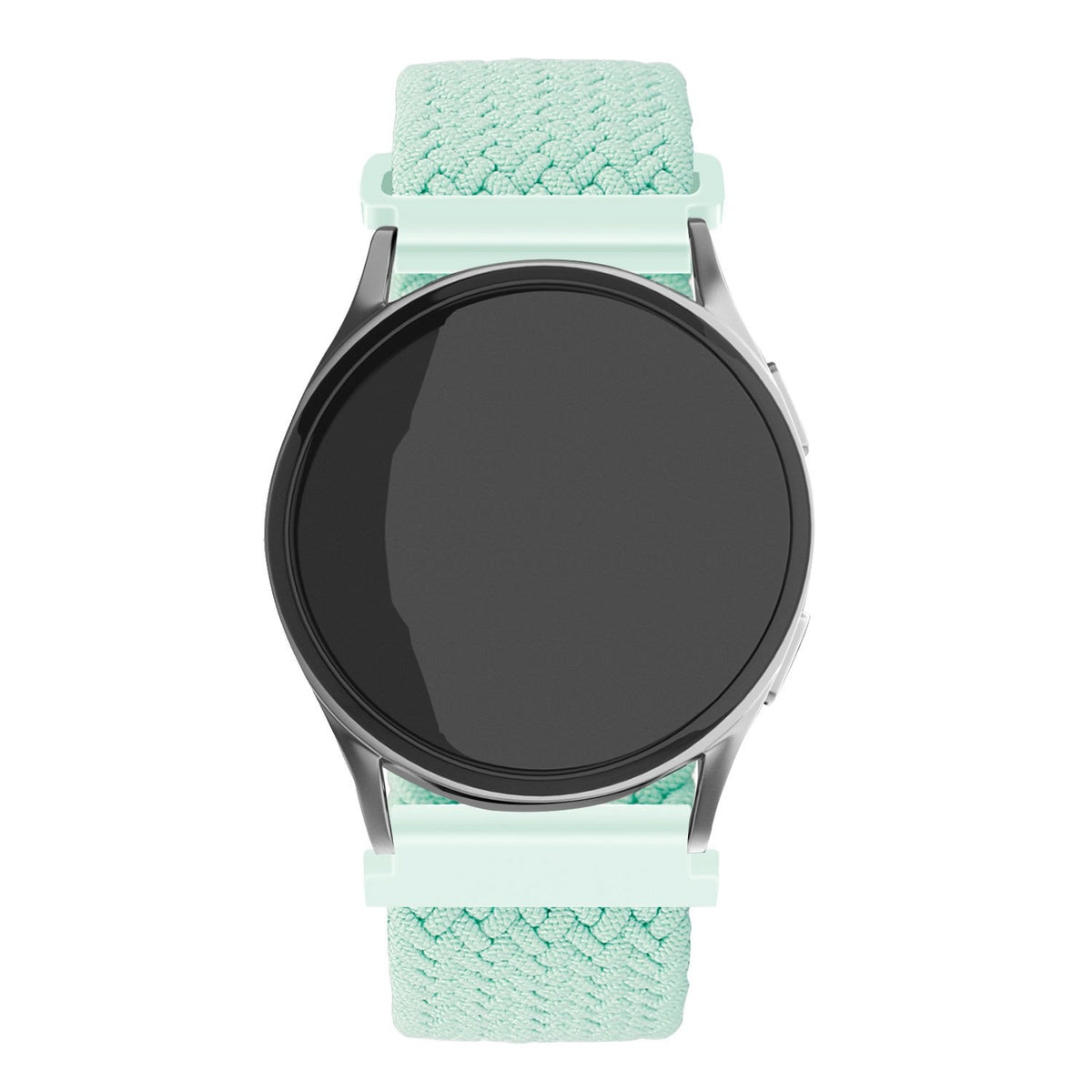 Nylon Adjustable Braided Strap, turquoise, on a watch, direct front view