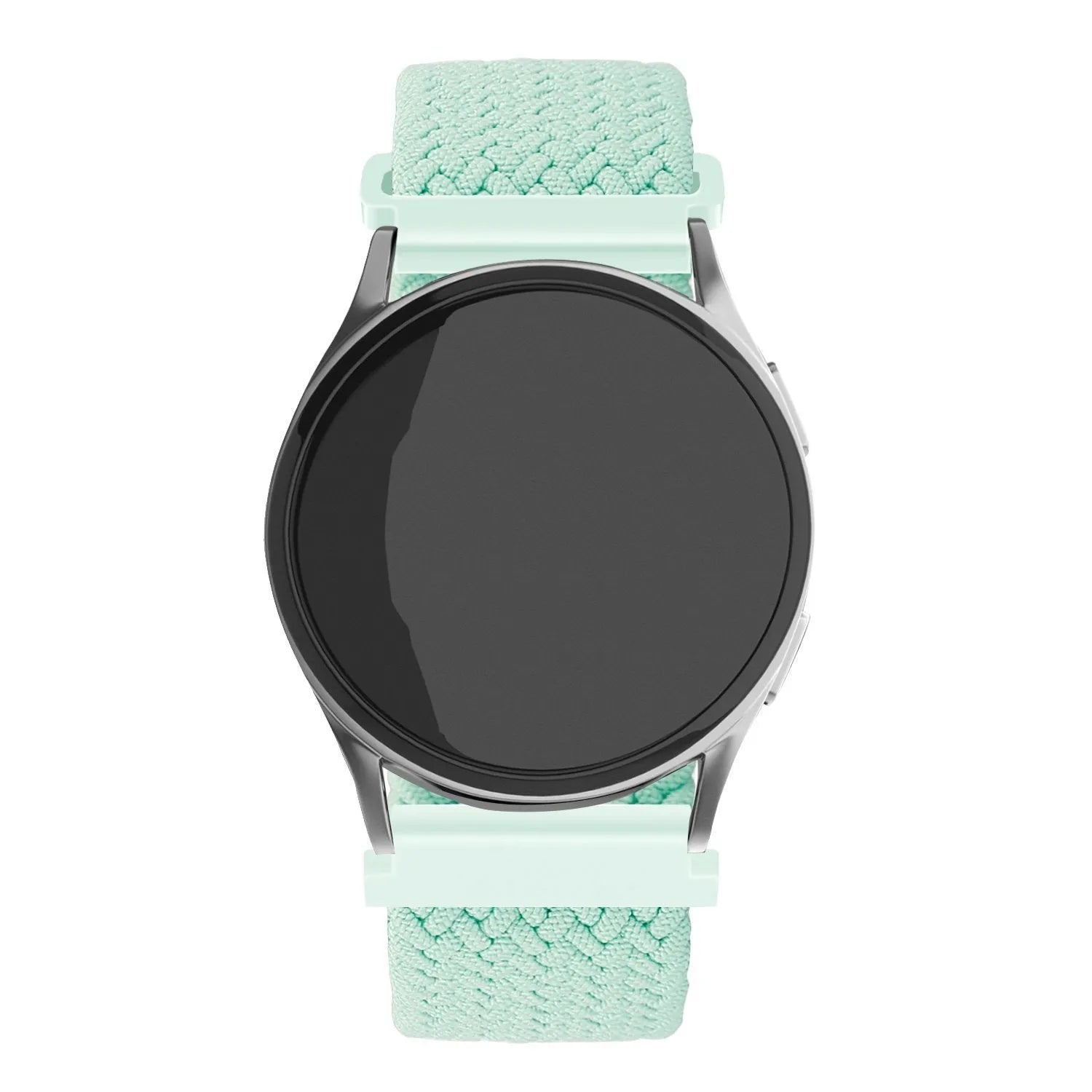 Nylon Adjustable Braided Strap, turquoise, on a watch, direct front view