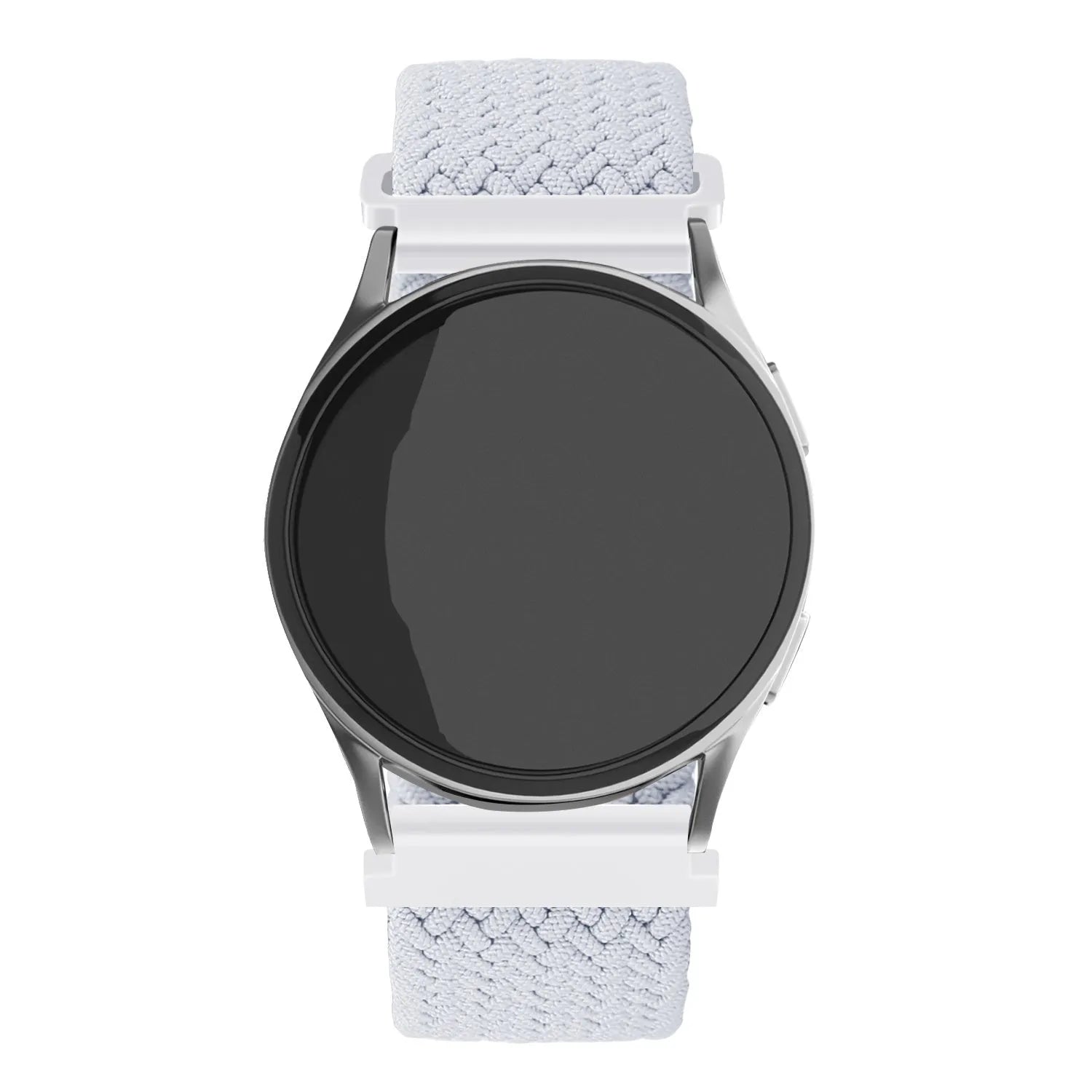 Nylon Adjustable Braided Strap, white, on a watch, direct front view