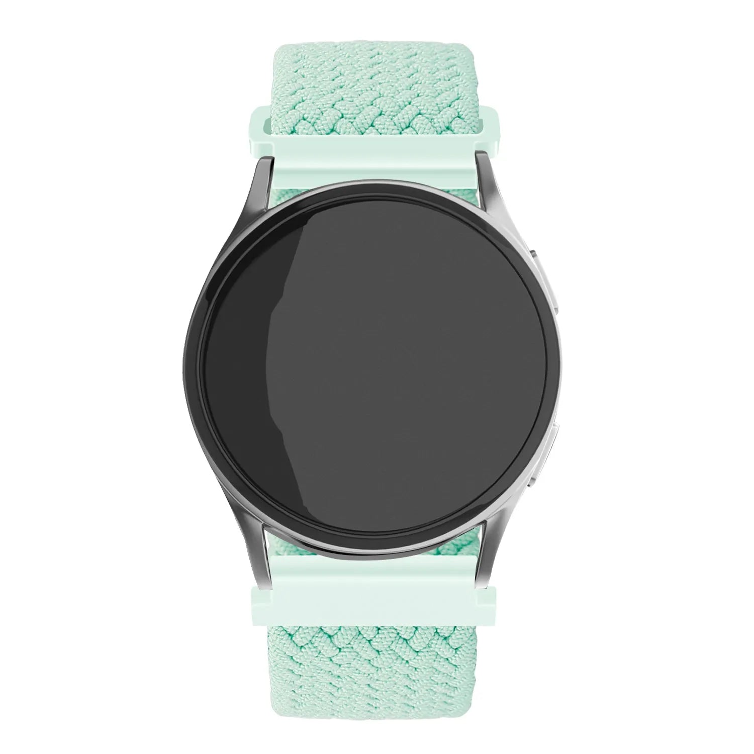 Nylon Adjustable Braided Strap, turquoise, on a watch, direct front view