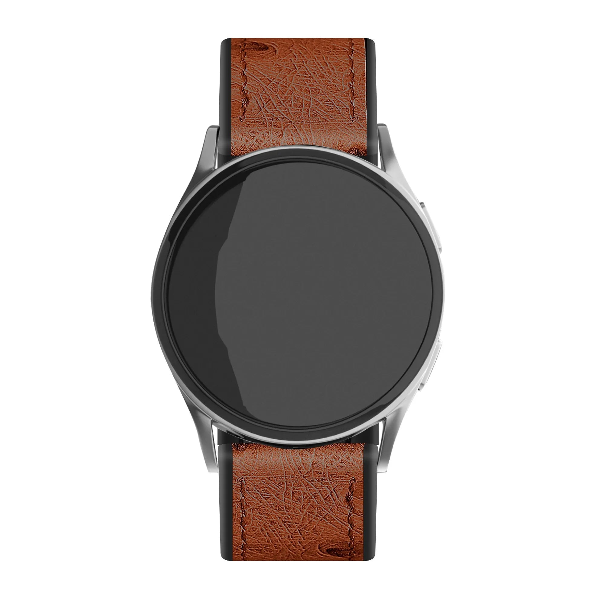 Leather Hybrid Strap, brown, on a watch, direct front view