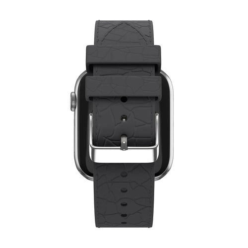 Silicone Strap Leather Pattern, dark grey, on a watch, direct rear view