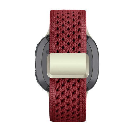 Vintage Nylon Strap, wine red, on a watch, direct rear view