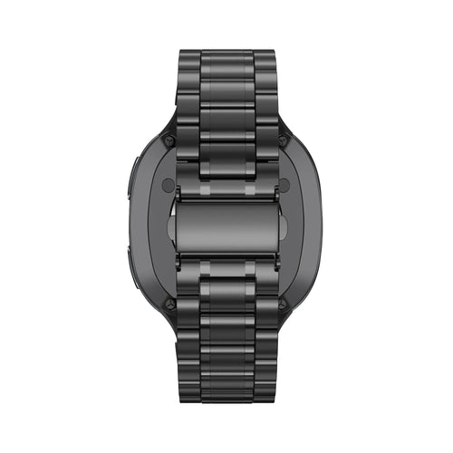 Steel Strap 'Deluxe', black, on a watch, direct rear view