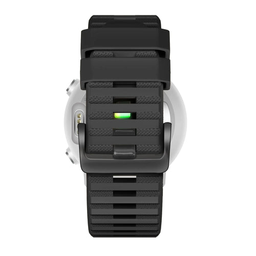 Buckled Silicone Strap, black, on a watch, direct rear view