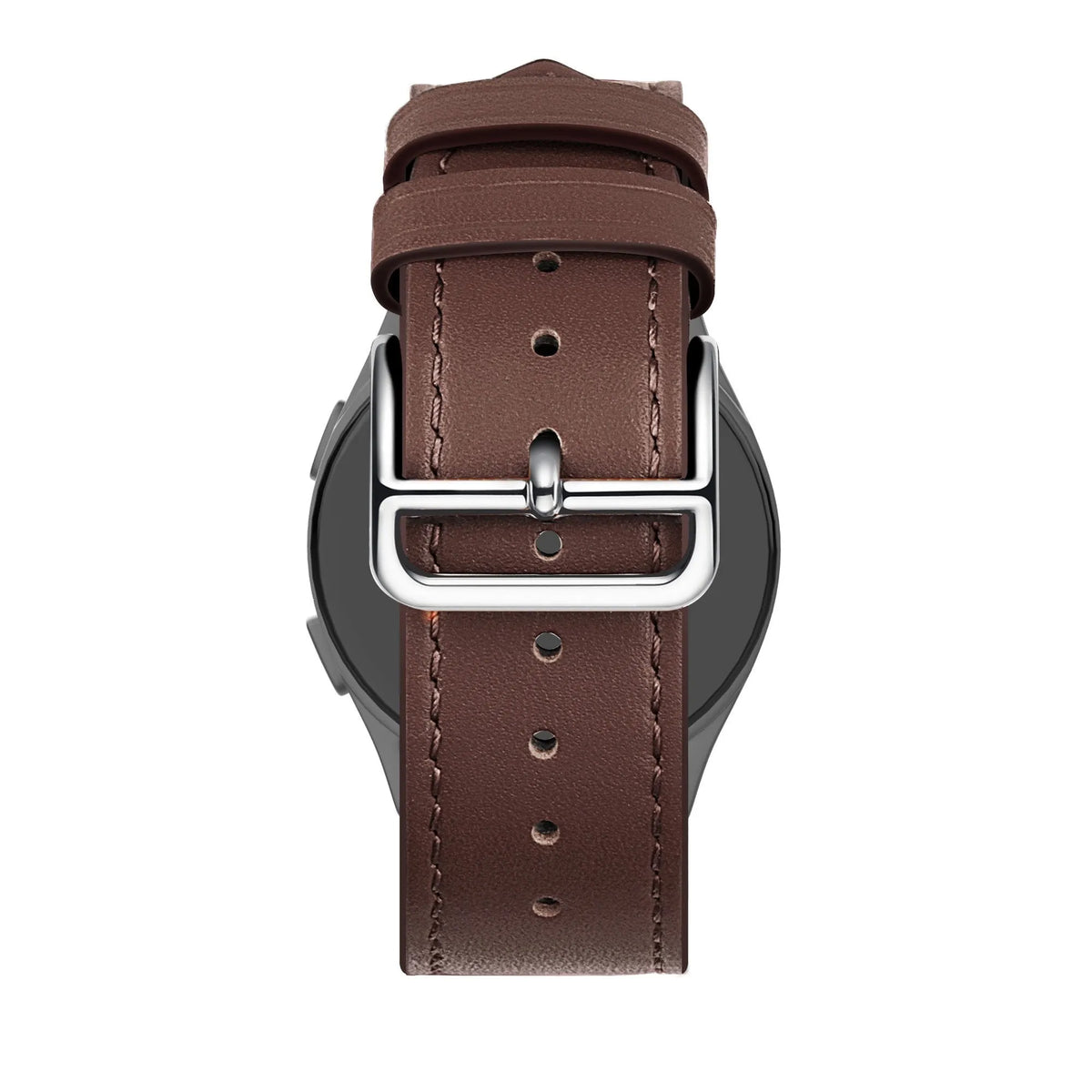 Leather Strap 'Deluxe', brown, on a watch, direct rear view