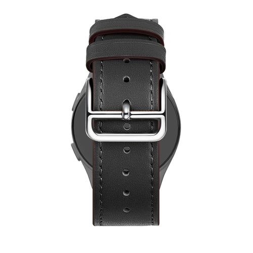 Leather Strap 'Deluxe', black, on a watch, direct rear view