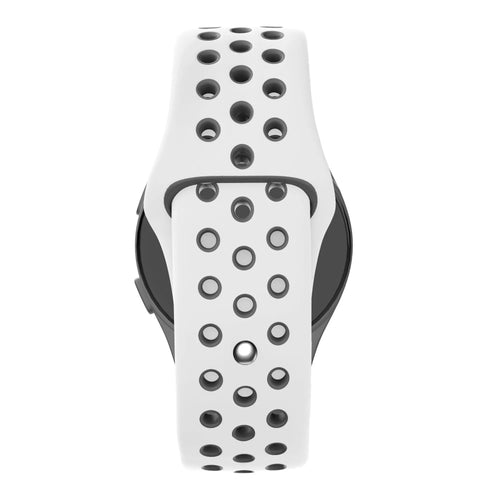 Silicone Sport Strap 'Deluxe', white/black, on a watch, direct rear view