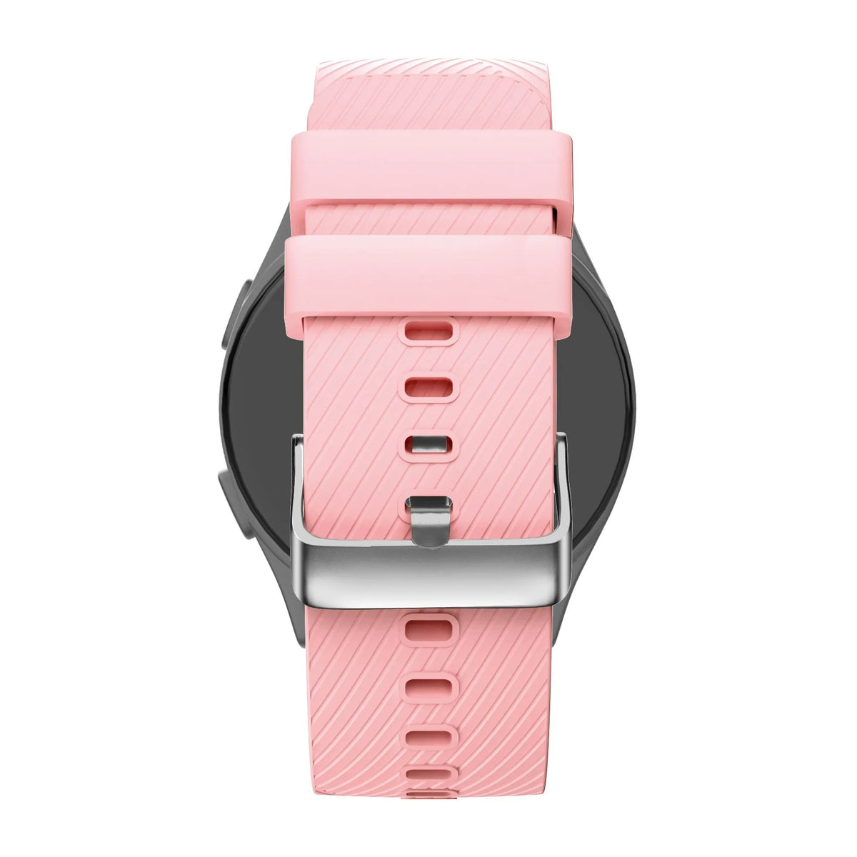 Silicone Strap 'Deluxe', pink, on a watch, direct rear view