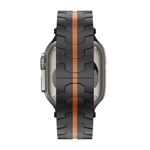 Bandz Apple Watch metalen grain band 'Deluxe' (zwart/oranje)