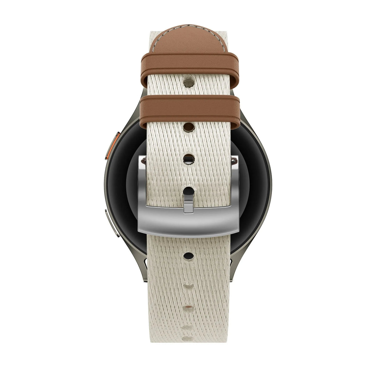 Leather Hybrid Strap 'Easy Fit', beige/brown, on a watch, direct rear view