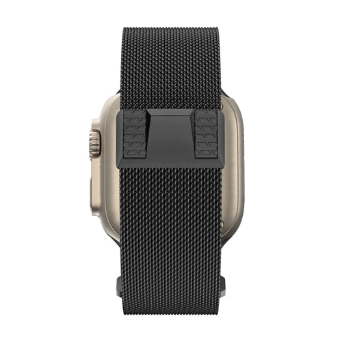 Milanese Strap 'Mecha', black, on a watch, direct rear view