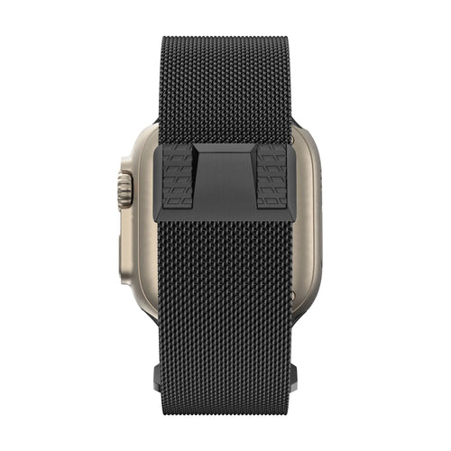 Milanese Strap 'Mecha', black, on a watch, direct rear view
