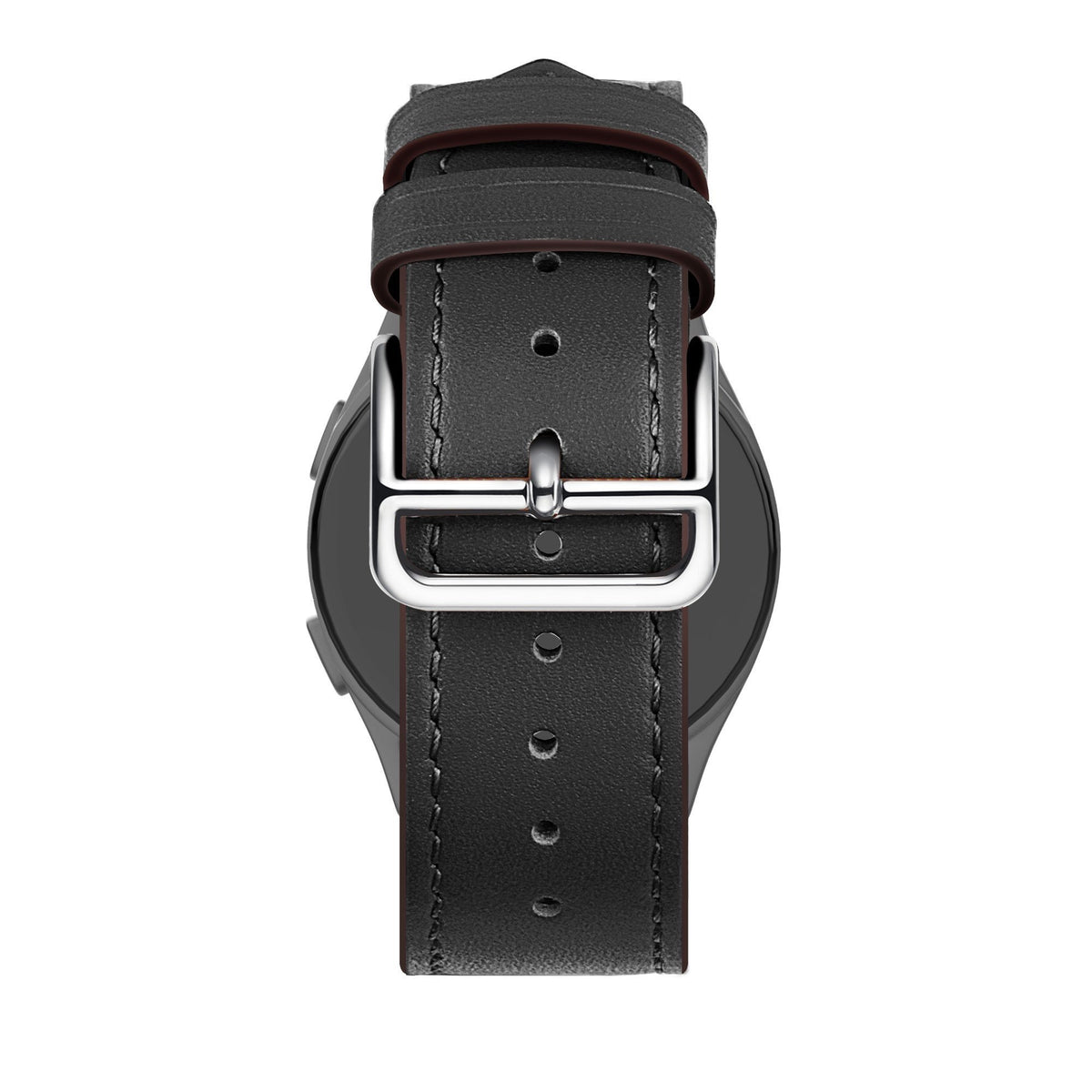 Leather Strap 'Deluxe', black, on a watch, direct rear view