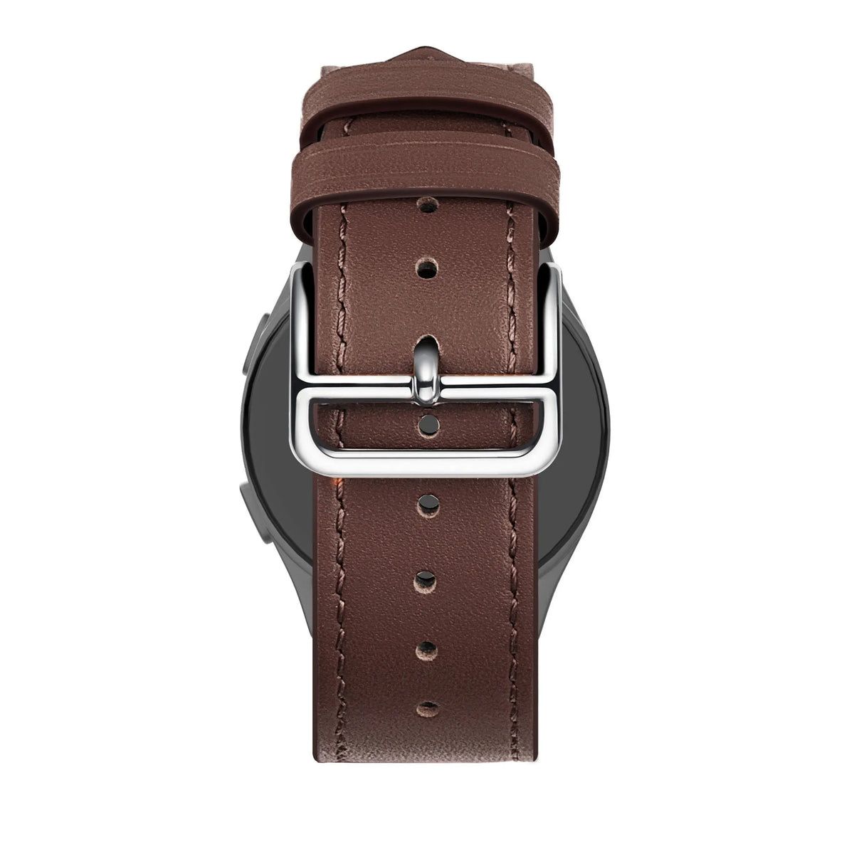 Leather Strap 'Deluxe', brown, on a watch, direct rear view