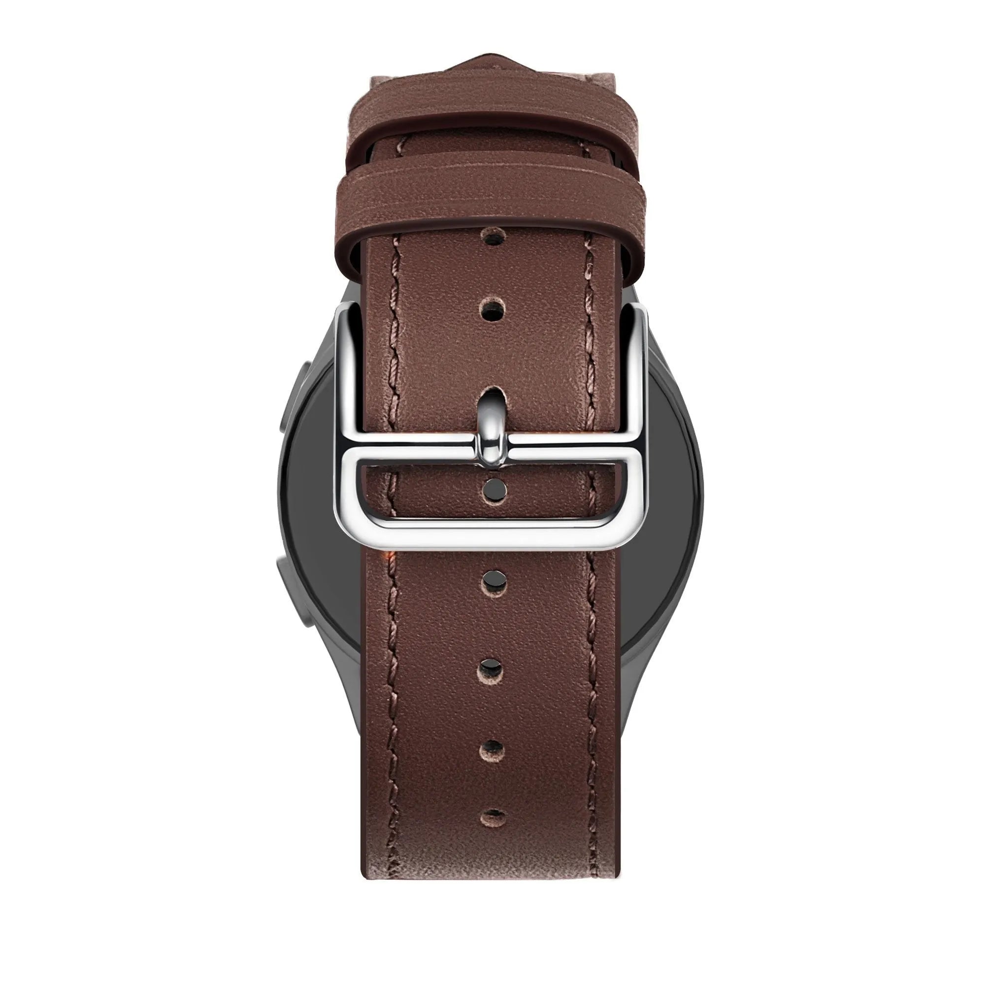 Leather Strap 'Deluxe', brown, on a watch, direct rear view