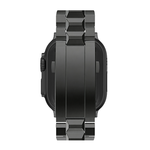 Titanium Strap 'Deluxe', black, on a watch, direct rear view