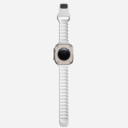 Sport Silicone Strap, white, on a watch, direct rear view