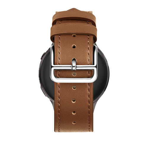 Leather Strap 'Deluxe', brown, on a watch, direct rear view