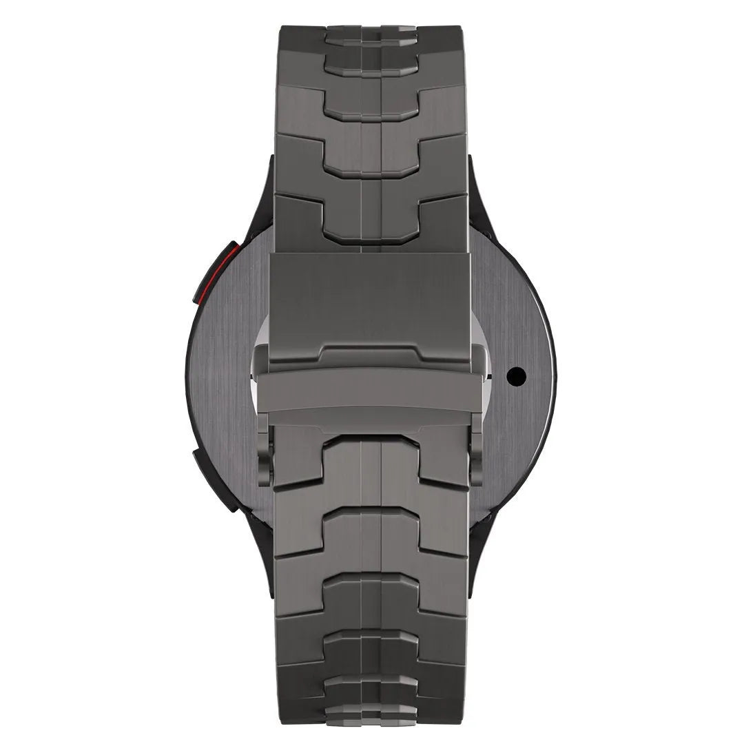 Titanium Strap 'Iron', black, on a watch, direct rear view