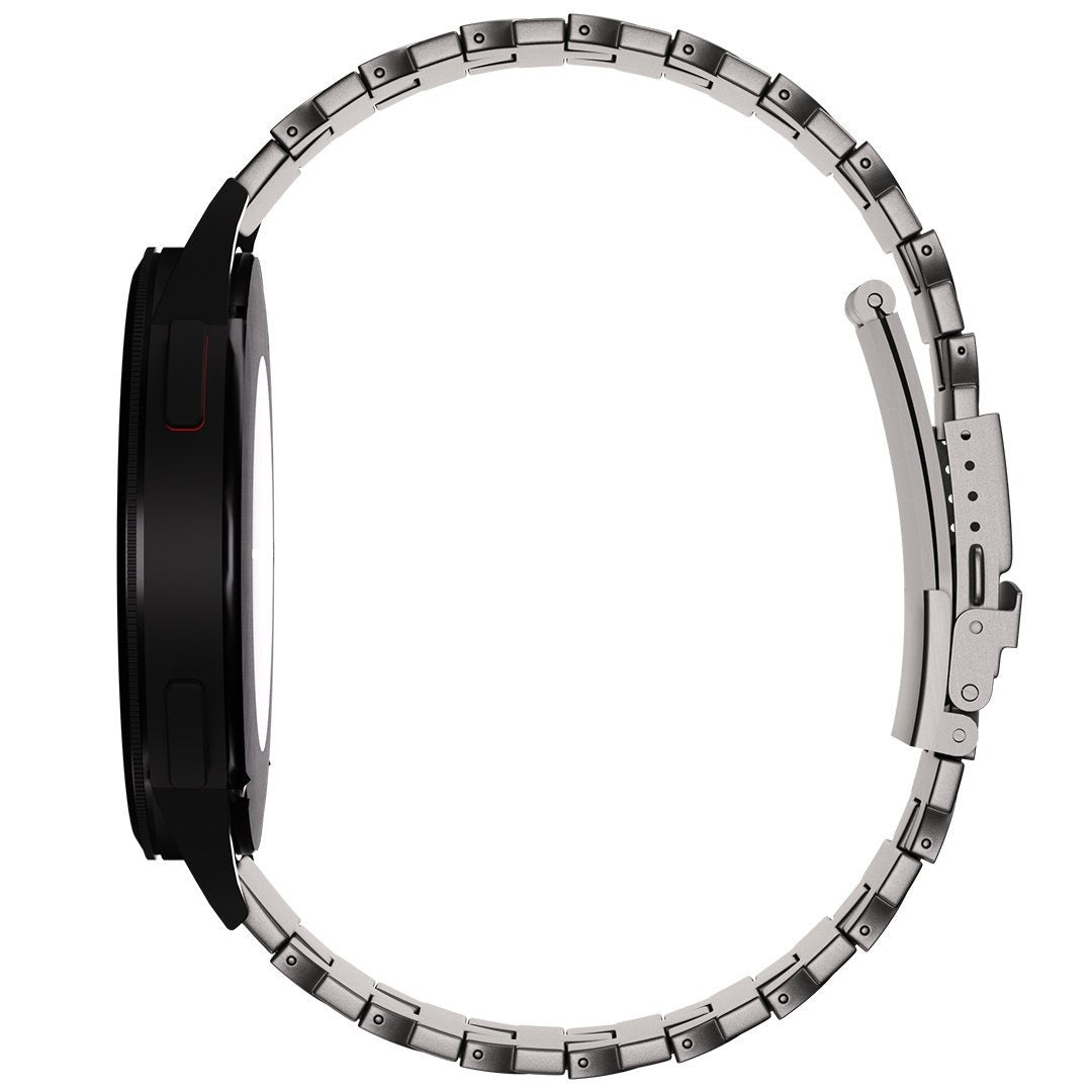Butterfly Titanium Strap, graphite, on a watch, direct rear view
