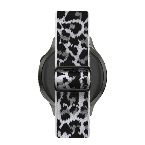 Elastic Nylon Strap, white leopard, on a watch, direct rear view