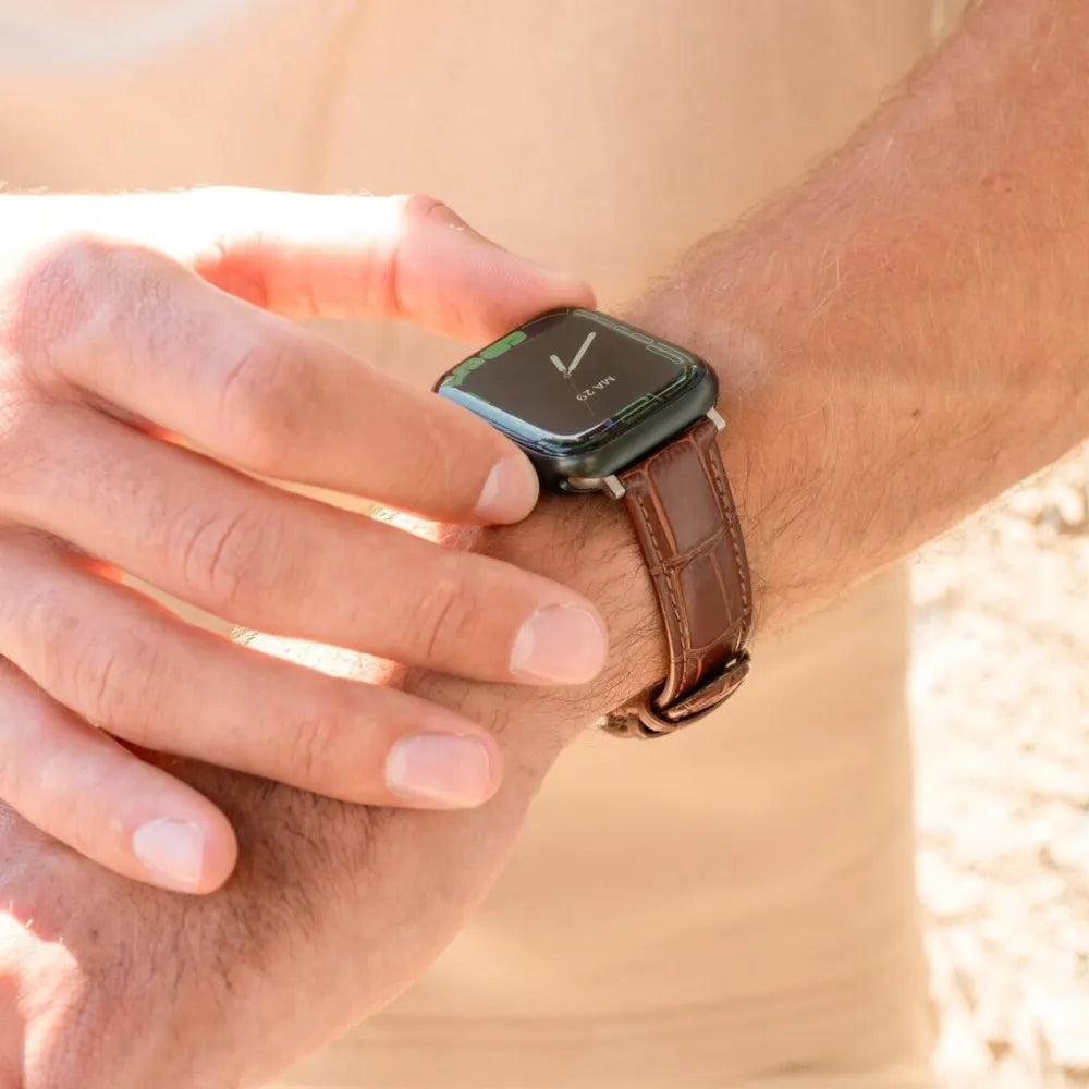 Apple Watch leather crocodile grain band (bruin)