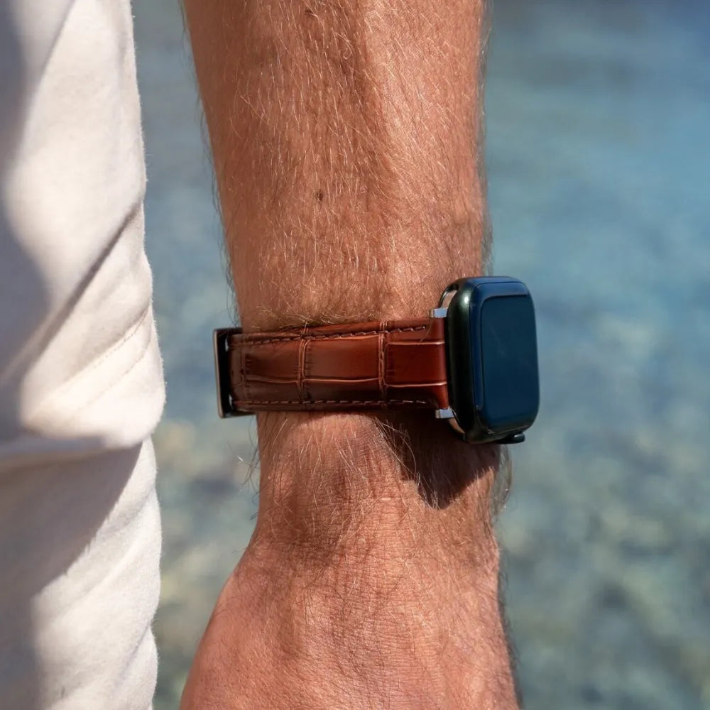 Apple Watch leather crocodile grain band (bruin)
