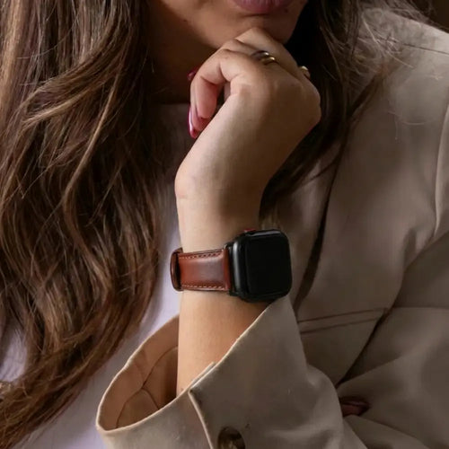 Apple Watch leren band (rood-bruin)