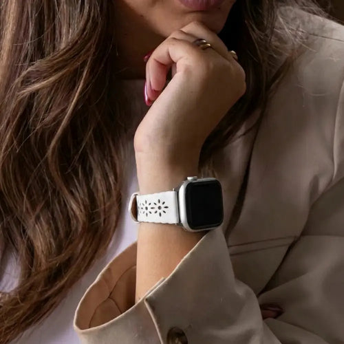 Apple Watch leren bandje patroon (wit)