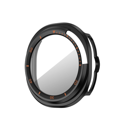 Bandz Samsung Galaxy Watch 8 Classic bezel hoesje met glas (zwart/oranje)