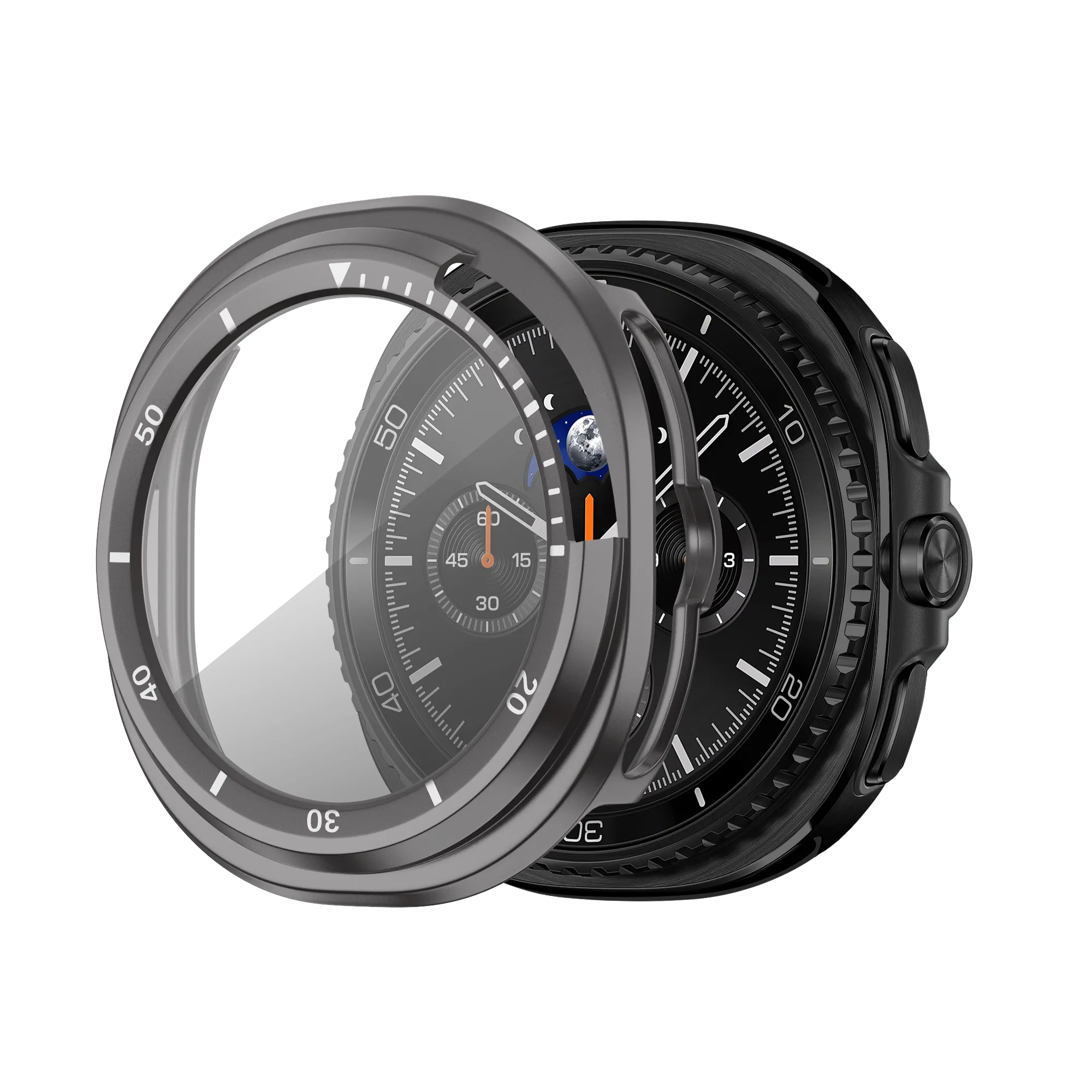 Bandz Samsung Galaxy Watch 8 Classic bezel hoesje met glas (titanium grijs/wit)