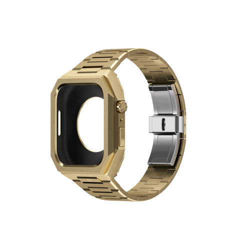 Reqior Apple Watch 45mm case met stalen band 'Nautilus' (goud)