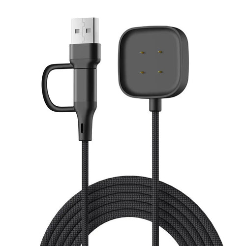 USB-A & C 2in1 Braided Fitbit Versa 3 oplader