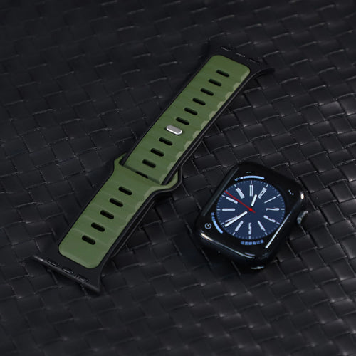 Silicone Premium Outdoor Strap, army green/black, without a watch, 3/4 front view