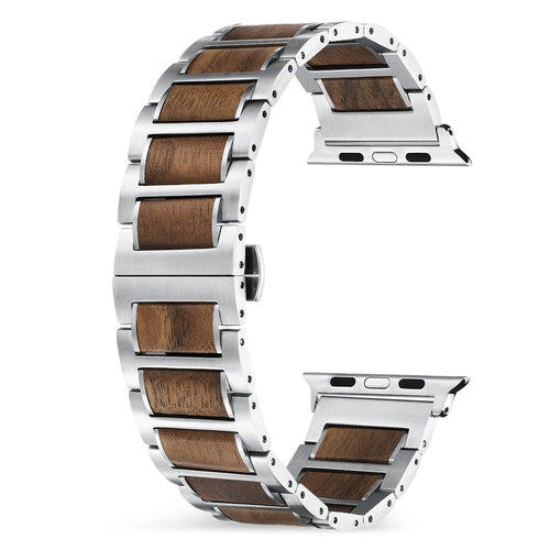 Wood Steel Strap, silver/brown, without a watch, 3/4 front view