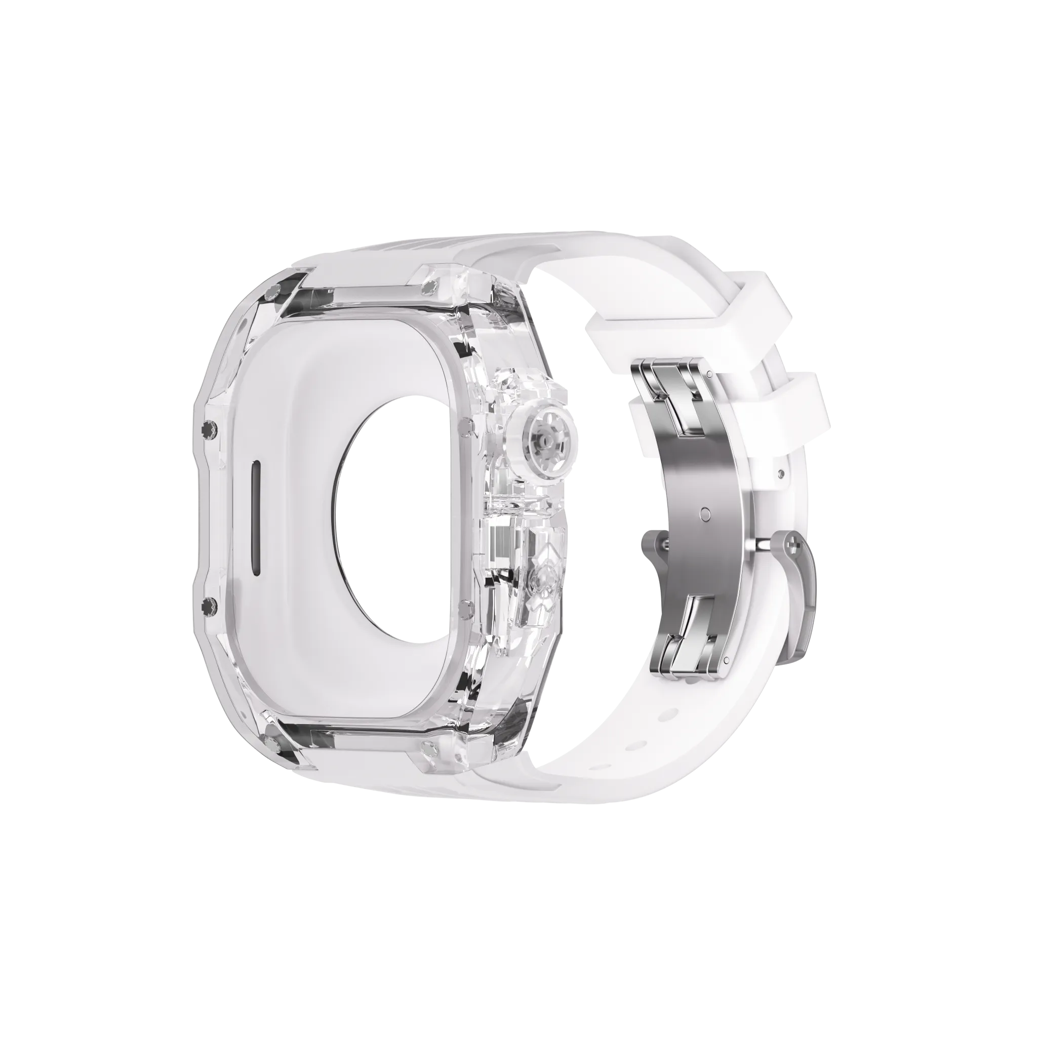 Reqior Apple Watch 45mm polymer case met rubberen band (transparant)